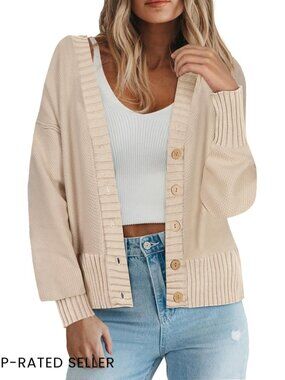 Oversized V-Neck Cardigan Soft Knit Button Front Chic Fall Winter Sweater